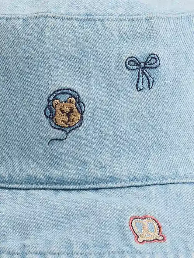 Baby & Peuter geborduurde denim buckethoed