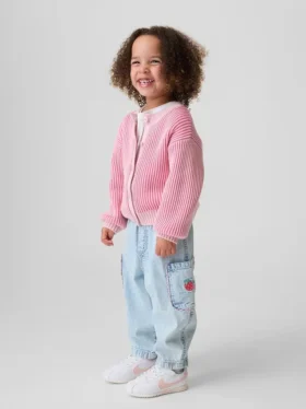Baby & Peuter Jeans met aardbeienprint, barrel-model, met trekband