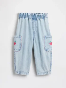 Baby & Peuter Jeans met aardbeienprint, barrel-model, met trekband