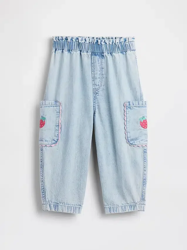Baby & Peuter Jeans met aardbeienprint, barrel-model, met trekband