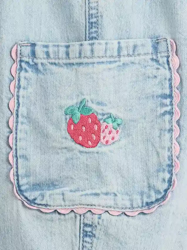 Baby & Peuter Jeans met aardbeienprint, barrel-model, met trekband