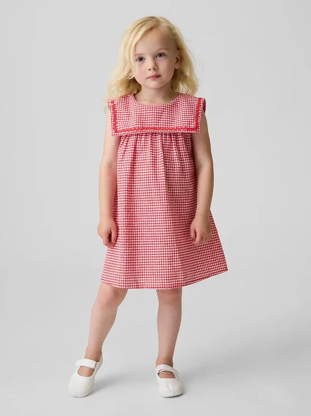 Baby & Peuter-jurk van linnen-katoen met gingham-motief in matrozenstijl