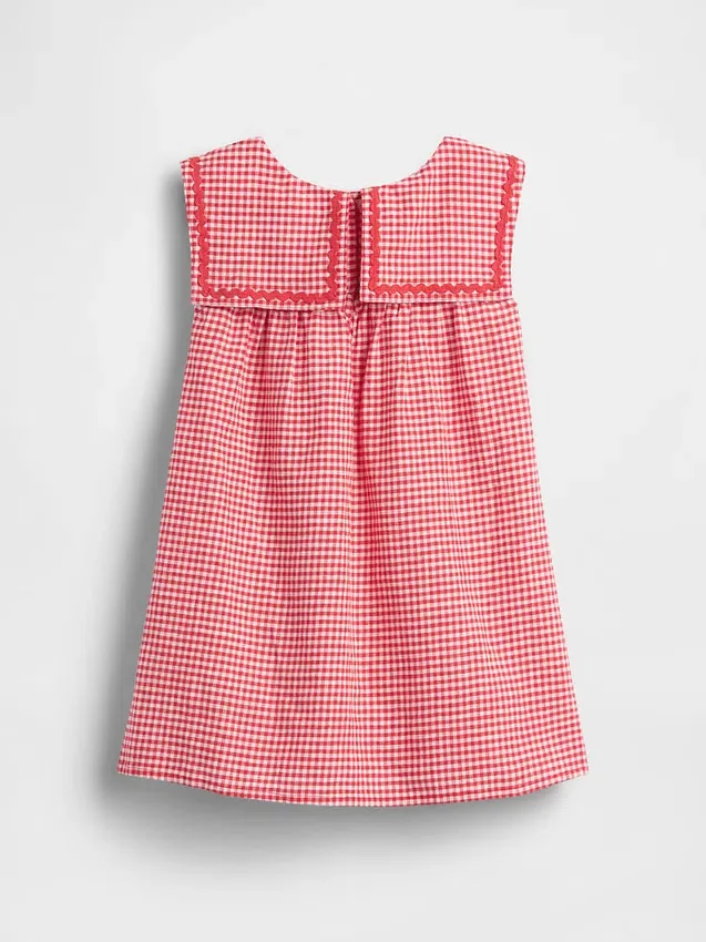 Baby & Peuter-jurk van linnen-katoen met gingham-motief in matrozenstijl
