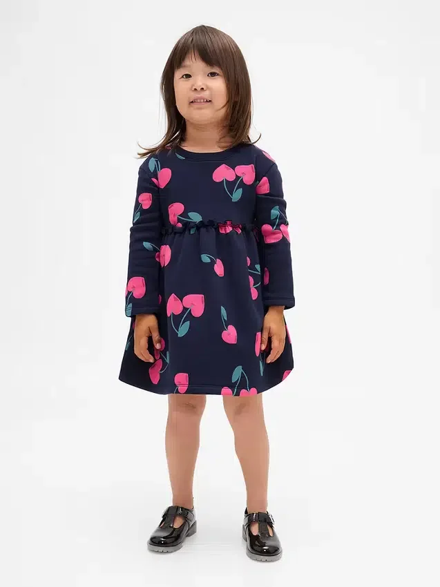 Baby & Peuter-jurk van sweatshirtstof met ruches in de taille