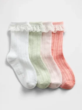 Baby & Peuter-korte sokken met kanten rand en pointelle-patroon (4-pack)