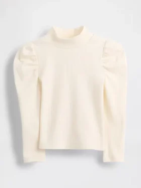 Baby & Peuter-shirt met pofmouwen, ribboord en hoge kraag