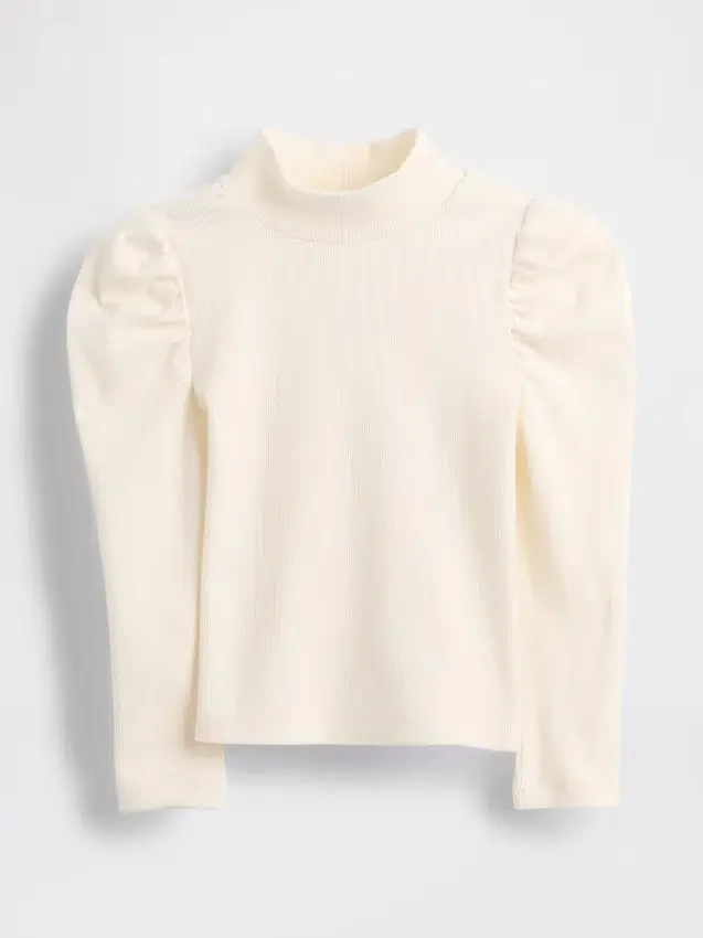 Baby & Peuter-shirt met pofmouwen, ribboord en hoge kraag