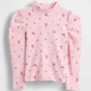 Baby & Peuter-shirt met pofmouwen, ribboord en hoge kraag