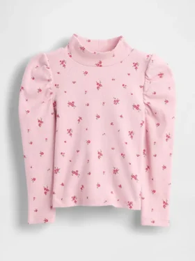 Baby & Peuter-shirt met pofmouwen, ribboord en hoge kraag