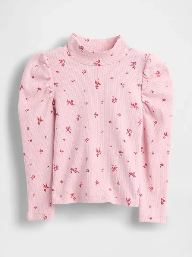 Baby & Peuter-shirt met pofmouwen, ribboord en hoge kraag