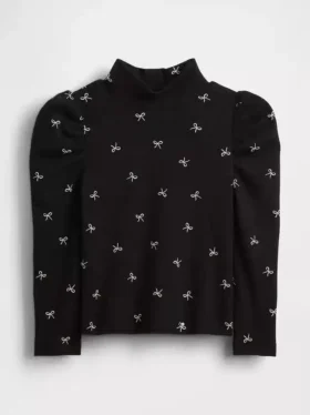Baby & Peuter-shirt met pofmouwen, ribboord en hoge kraag