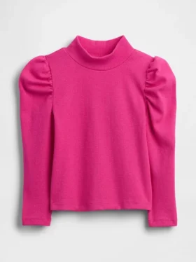 Baby & Peuter-shirt met pofmouwen, ribboord en hoge kraag