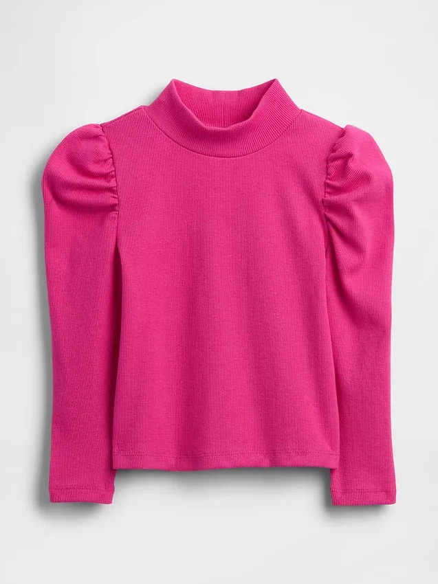 Baby & Peuter-shirt met pofmouwen, ribboord en hoge kraag