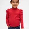 Baby & Peuter-shirt met pofmouwen, ribboord en hoge kraag