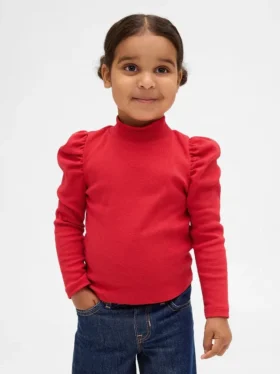 Baby & Peuter-shirt met pofmouwen, ribboord en hoge kraag