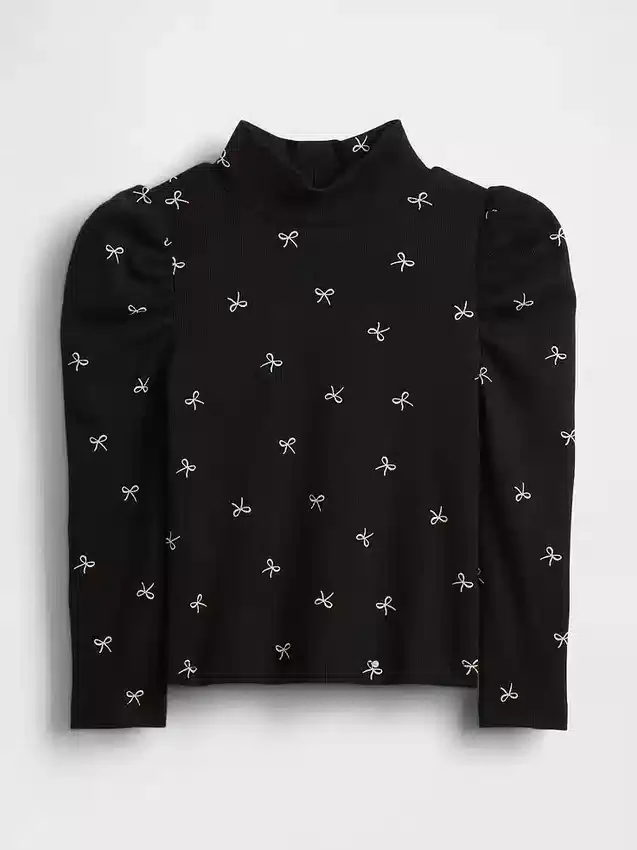 Baby & Peuter-shirt met pofmouwen, ribboord en hoge kraag