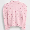 Baby & Peuter-shirt met pofmouwen, ribboord en hoge kraag