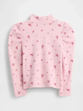 Baby & Peuter-shirt met pofmouwen, ribboord en hoge kraag