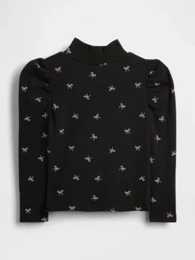 Baby & Peuter-shirt met pofmouwen, ribboord en hoge kraag