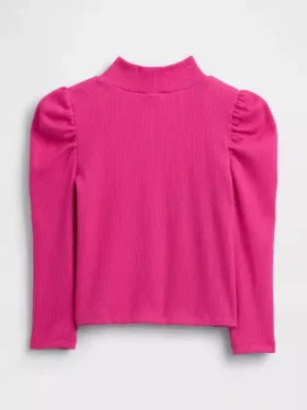 Baby & Peuter-shirt met pofmouwen, ribboord en hoge kraag