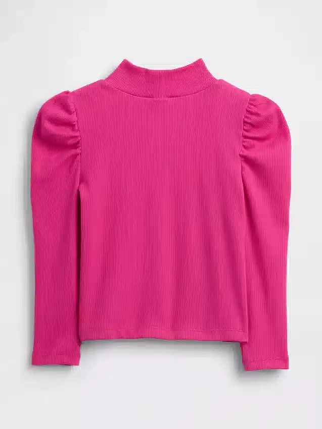 Baby & Peuter-shirt met pofmouwen, ribboord en hoge kraag