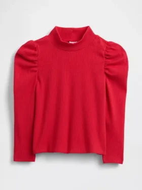 Baby & Peuter-shirt met pofmouwen, ribboord en hoge kraag