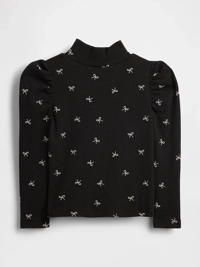 Baby & Peuter-shirt met pofmouwen, ribboord en hoge kraag