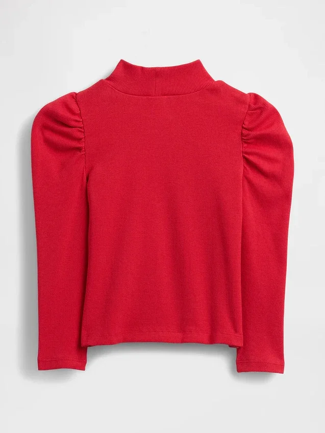Baby & Peuter-shirt met pofmouwen, ribboord en hoge kraag