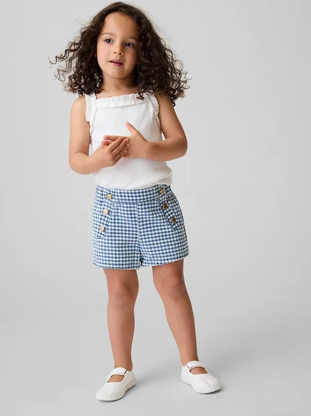 Baby & Peuter-zeemansmotief in gingham-denim korte broek