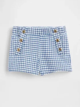 Baby & Peuter-zeemansmotief in gingham-denim korte broek