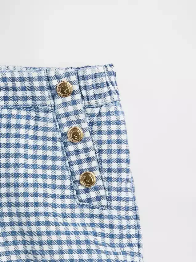 Baby & Peuter-zeemansmotief in gingham-denim korte broek