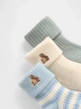 Baby-ribsokken met omgeslagen boord (3-pack)