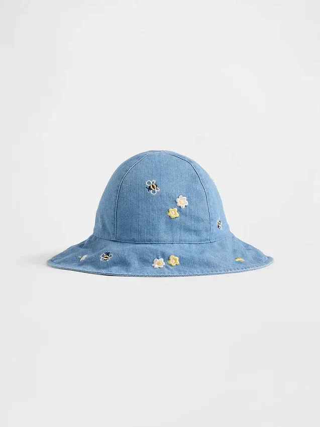 Baby-zonnehoed van geborduurd denim