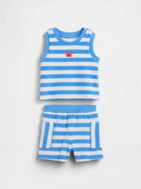 Babyhanddoek-outfitset van gestreepte badstof