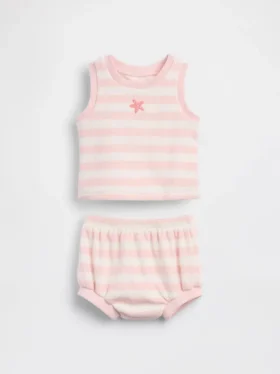Babyhanddoek-outfitset van gestreepte badstof