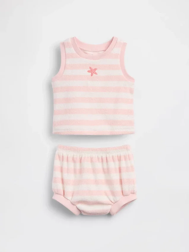 Babyhanddoek-outfitset van gestreepte badstof
