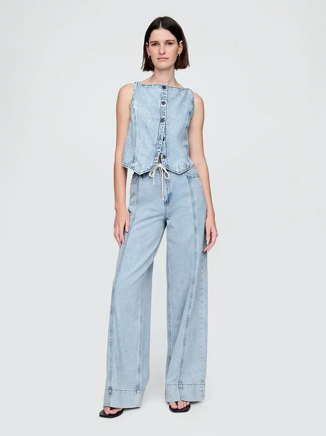Baggy broek van ultrazacht denim met middelhoge taille