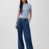 Baggy broek van ultrazacht denim met middelhoge taille