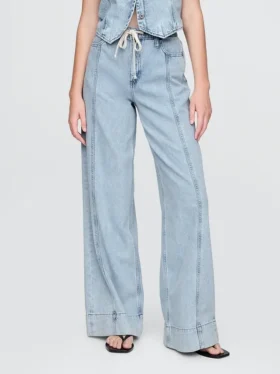 Baggy broek van ultrazacht denim met middelhoge taille