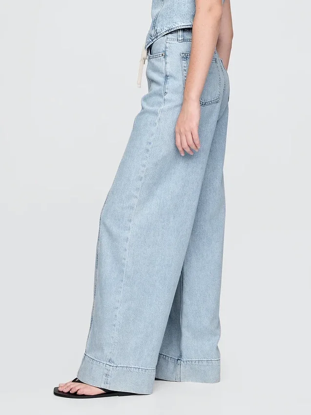 Baggy broek van ultrazacht denim met middelhoge taille
