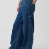 Baggy broek van ultrazacht denim met middelhoge taille