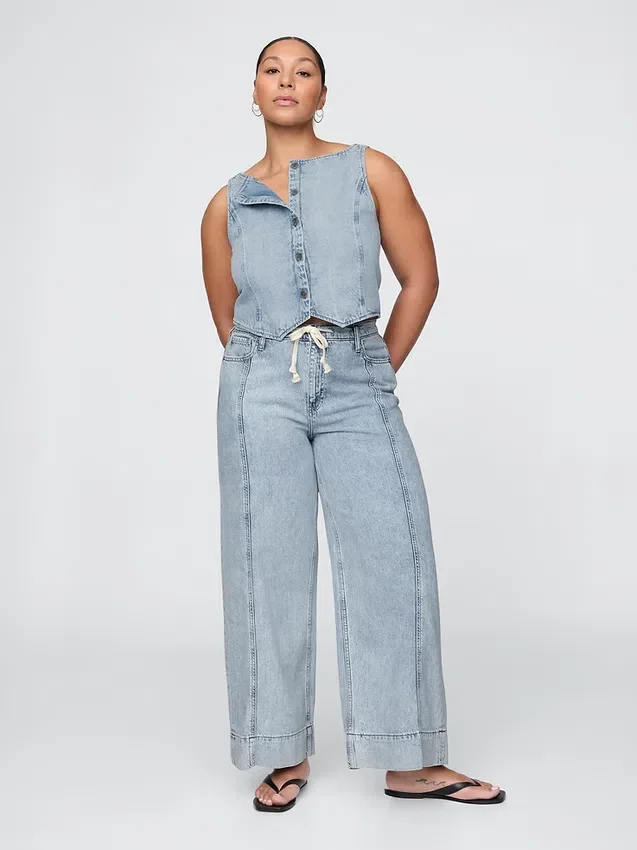 Baggy broek van ultrazacht denim met middelhoge taille