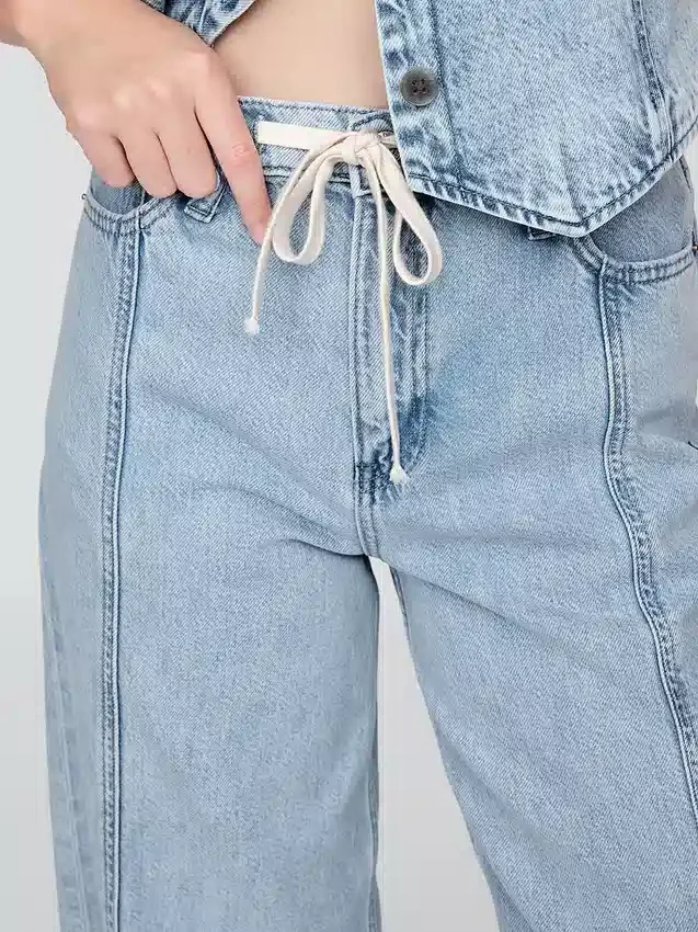 Baggy broek van ultrazacht denim met middelhoge taille