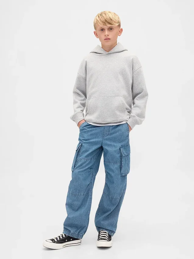 Baggy cargo-joggingbroek van denim voor kinderen