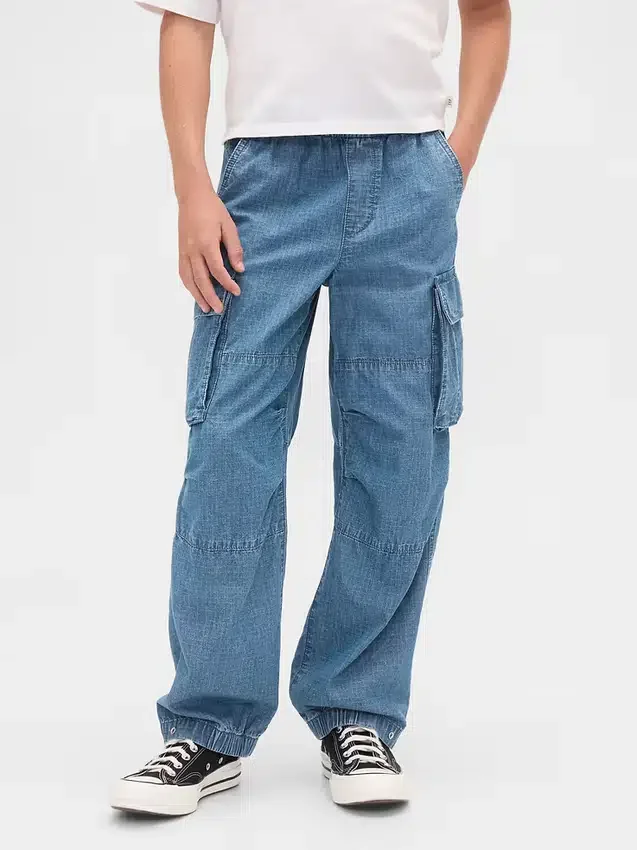 Baggy cargo-joggingbroek van denim voor kinderen