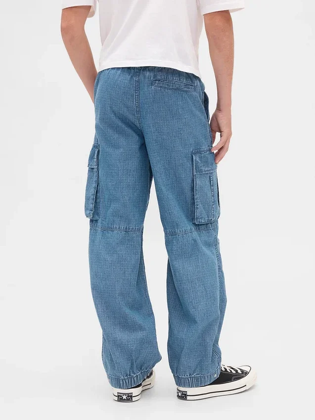 Baggy cargo-joggingbroek van denim voor kinderen