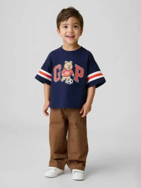 Baggy carpenter-broek met dubbele knieën voor peuters, met elastische tailleband