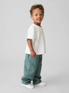 Baggy carpenter-broek met dubbele knieën voor peuters, met elastische tailleband