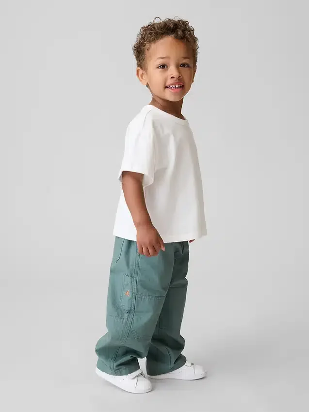 Baggy carpenter-broek met dubbele knieën voor peuters, met elastische tailleband