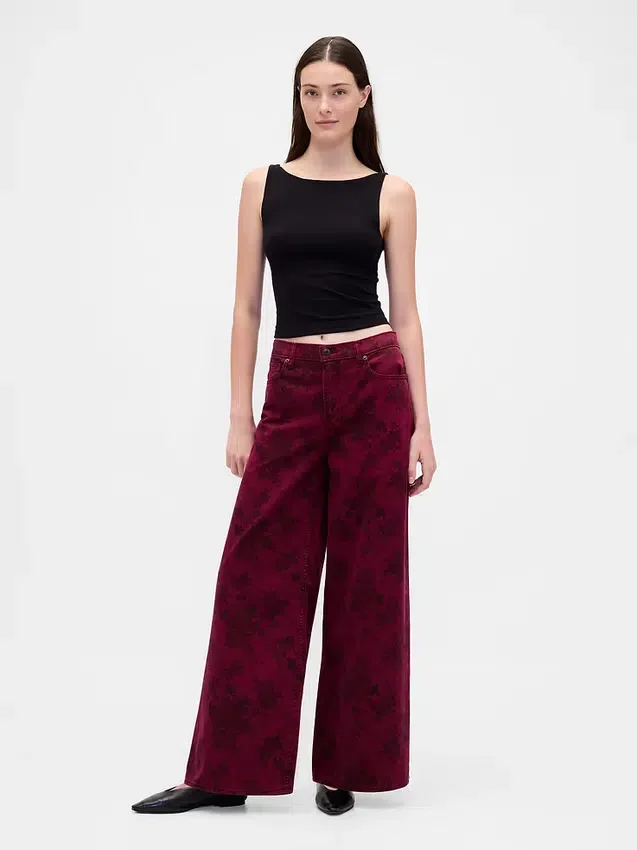 Baggy-Jeans met bloemenprint en middelhoge taille
